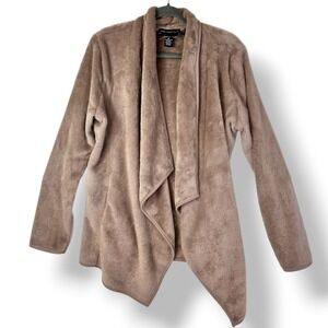 Joan Vass New York Womens Plush Fuzzy Cozy Open Front Waterfall Cardigan M